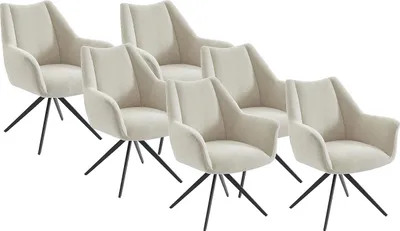 Produktbild von 6er-Set Stühle mit Armlehnen aus Stoff und schwarzem Metall - Beige - KARDESA by Maison Céphy
