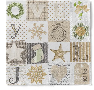 Produktbild von Tissue Serviette Candy, 3-lagig, 33 x 33 cm, 100 Stück - Mank - Patchwork Weihnachts-Serviette
