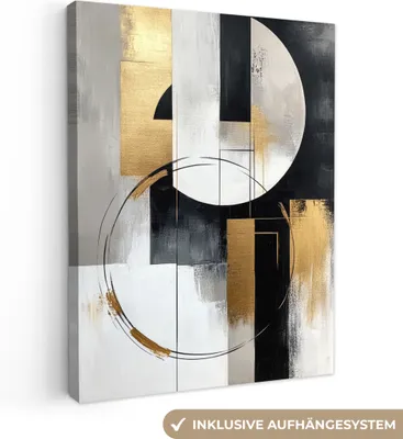 Produktbild von Leinwand Bilder 30x40 cm - Abstrakte Formen - Gold - Silber, Wandbilder, Wanddeko Wohnzimmer, Bild