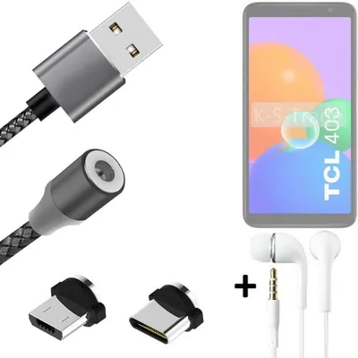 Produktbild von K-S-Trade® Hochwertiges Magnet-Lade-kabel Sync-Kabel Daten-Kabel + Kopfhörer für TCL 403 mit USB-Typ-C-Anschluss und Micro-USB-Anschluss 2A bis zu