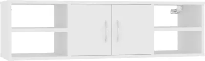 A white wall-mounted cabinet with two doors and open shelves on either side, shown against a white background.