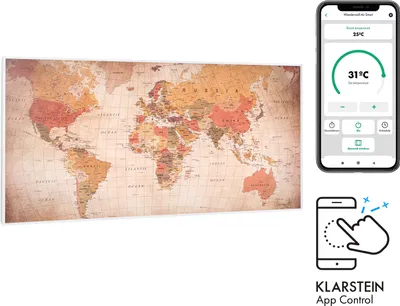 Obrázek produktu pro Klarstein Infračervený ohřívač s termostatem, elektrický ohřívač 700 W, infračervený ohřívač smart home pro montáž na zeď, IR s ovládáním pomocí aplikace IoT/WiFi, plochý ohřívač odolný vůči vlhkosti, nástěnný ohřívač bez CO2