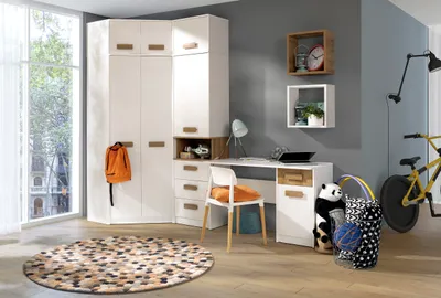 Produktbild von Marmex Möbel Jugendzimmer-Set Grant Set G11 Weiß Eckschrank, Regal, Schreibtisch