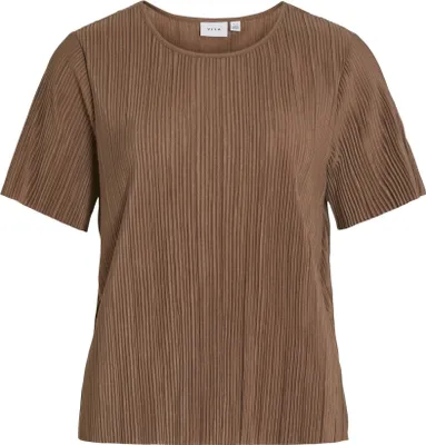 Produktbild von VILA Modisches Satin Blusen Shirt Kurzarm Glänzendes Plissiertes Oberteil Größe: S