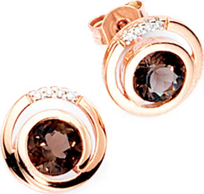 Produktbild von Rotgold Ohrstecker aus Rauchquarz Brillanten 585 Gold Ohrschmuck Damen