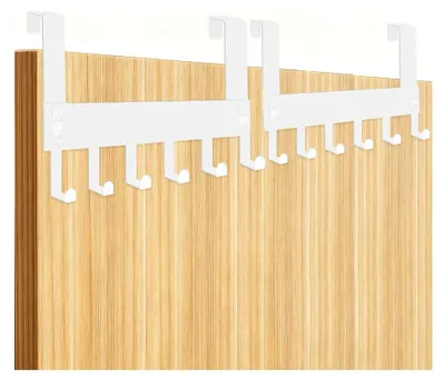 Produktbild von 2 Türhaken zum Einhängen mit 6 Haken, platzsparende Türgarderobe für Badezimmer, Wohnzimmer, Küche und Schlafzimmer, ohne Bohren montierbar (Weiß)