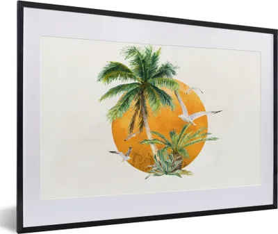 Produktbild von MuchoWow® MuchoWow® Gerahmtes Poster Sonne - Palme - Vogel 60x40 cm - Poster mit zchwarzem Bilderrahmen - Schlafzimmer - Plakat in Rahmen - Drucken