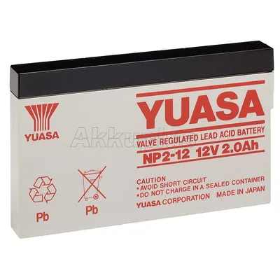 Obrázok produktu pre Yuasa NP2-12, Sealed Lead Acid (VRLA), 12 V, 1 kusov, Čierna, Biela, 5 rok / roky, 20 h