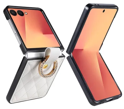Immagine prodotto di Custodia protettiva con anello per Samsung Galaxy Z Flip 8, in ecopelle, con decorazioni in strass