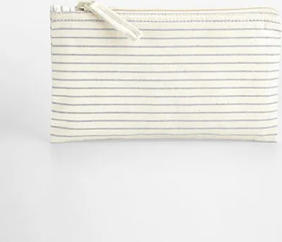 Produktbild von Westford Mill W253 | Striped Organic Baumwolle Accessory Pouch Kulturbeutel - Farbe: Grey Stripe - Größe: S (11,5 x 20 cm)
