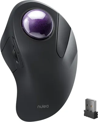 Produktbild von Kabellose Trackball-Maus,Ergonomisch & Wiederaufladbar,Zeigefingersteuerung,5-stufig DPI (1600-4800),3 Geräte via BT/USB Für PC/Mac/Tablets