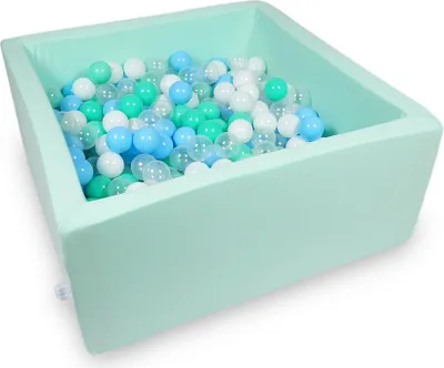 Immagine prodotto di Piscina secca 90x90x40cm menta con 400 palline: azzurro, trasparente, menta, bianco