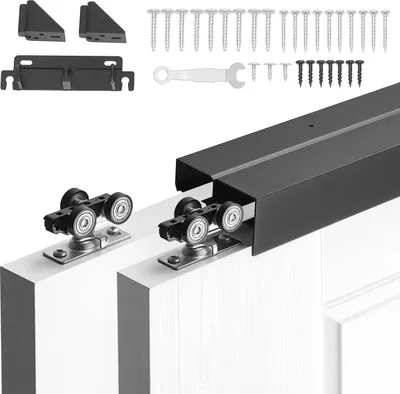 Immagine prodotto di Set di ferramenta per porte scorrevoli VEVOR da 1524 mm, binario per doppia porta scorrevole in lega di alluminio, sistema per porte scorrevoli a doppio binario per armadi (spessore 25–45 mm / larghezza 762 mm), scorrevole e silenzioso