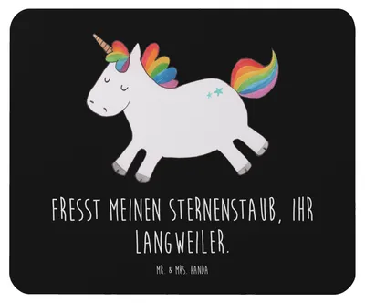 Produktbild von Mr. & Mrs. Panda Mousepad Einhorn Happy - Schwarz - Geschenk, Unicorn, mauspad pc, Lachen, Lebensfreude, Einhörner, mausteppich, Spaß, Mouse Pad, laptop