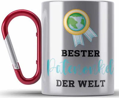 Produktbild von Trendation - Bester Patenonkel Der Welt Edelstahl Tasse Karabiner Geschenk Geburtstag Weihnachten Lustig Geschenkideen von Nichte Lieblings Patenonkel (Rot)
