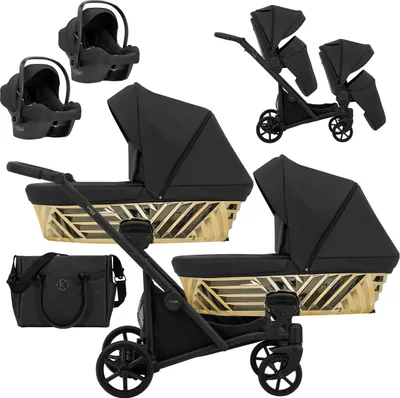 Produktbild von Kinderwagen IVENTO DUO GLAM 3 in 1 Zwillingskinderwagen Geschwisterwagen Zwillingsbuggy Doppelkinderwagen (Eco Black Pearl, Rahmen: schwarz)
