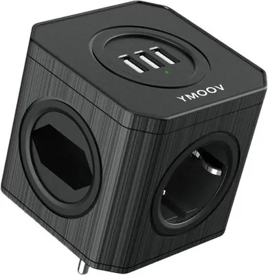 Immagine prodotto di Presa multipla 7-in-1 a 4 vie con 3 porte USB, 4000 W - Protezione da sovraccarico - Nero