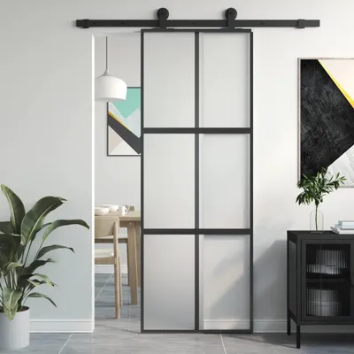 Zdjęcie produktu dla vidaXL Drzwi przesuwne czarne 76x205 cm szkło hartowane i aluminium