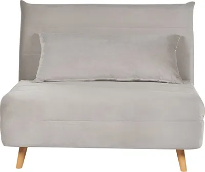 Produktbild von BELIANI Sofa Hellgrau Samtstoff mit Schlaffunktion 1 Dekokissen Verstellbare Rückenlehne Holzbeine Schlafsofa Gästebett Modern Wohnzimmer Ausstattung