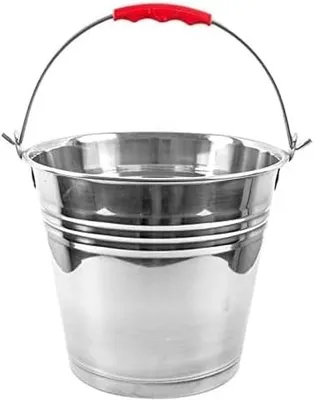 Produktbild von Eimer - Zinkeimer - Edelstahleimer - Milcheimer - Zinkeimer mit Holzgriff- 16,10,12,5,7l Wassereimer - Futtereimer - Kückeneimer (Edelstahleimer mit Rote Griff, 10l)