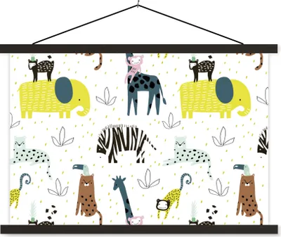 Produktbild von MuchoWow® Textilposter Tiere - Dschungel - Pastell - Kinder 120x80 cm mit schwarzem Rahmen - Wanddeko