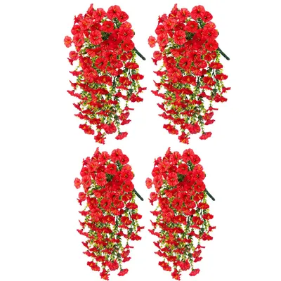 Produktbild von 4 Stück Hängend Künstliche Blumen für Draußen, Terrasse, Veranda, Zuhause, Rot