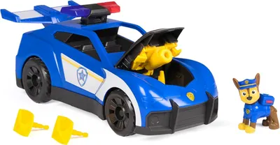 Image de PAW Patrol - Mission de sauvetage - Voiture de police Chase - Figurine avec effets sonores et lumineux, et 2 projectiles - Jouets véhicules