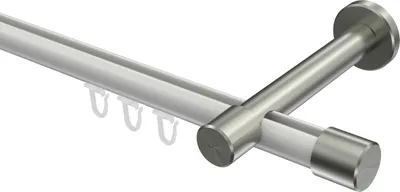 Produktbild von Interdeco Innenlaufstange / Gardinenstange mit Innenlauf Weiß / Edelstahl-Optik, Typ Prestige Santo (Kappe), 20 mm Ø 1-läufig, 360 cm