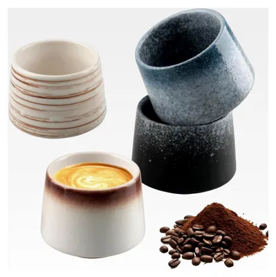 Produktbild von Cappuccino Tassen Set 220ml - 4er Set Hochwertige Espressotassen aus Steingut ohne Henkel, Dickwandig und Spülmaschinenfest, Modernes Design