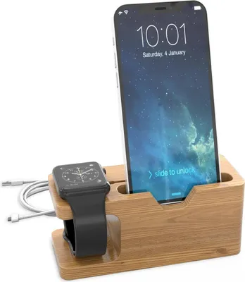 Produktbild von Dokovací stanice Cadorabo - Nabíjecí stanice z pravého bambusového dřeva - Stolní stojan pro všechny chytré telefony a chytré hodinky, např. Apple, Samsung, Nokia, Motorola