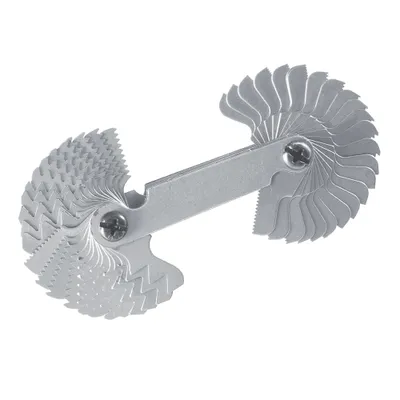 A set of metal thread gauges is displayed against a white background.