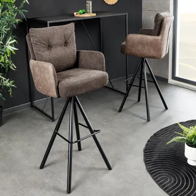 Produktbild von riess-ambiente Drehbarer Design Barhocker BIG GEORGE taupe Samt Federkern mit Armlehnen Metall  Barstuhl Tresenhocker Tresenstuhl Hocker