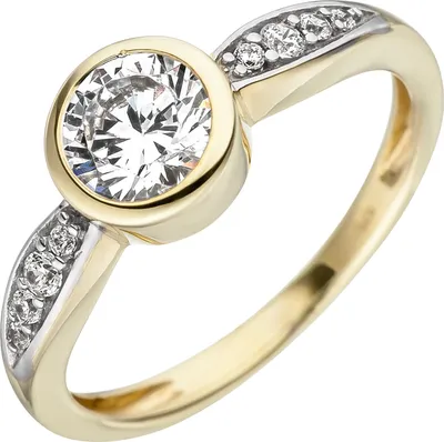 Produktbild von Gr. 54 Damen Ring 375 Gold Gelbgold bicolor 9 Zirkonia Goldring