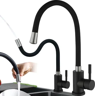 Produktbild von Delvant FLEX Küchenarmatur Wasserhahn Küche mit Flexibler Auslauf Schwarz