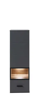 Produktbild von Hängevitrine MEDIANA Glasvitrine LED-Beleuchtung dunkelgrau supermatt Eiche