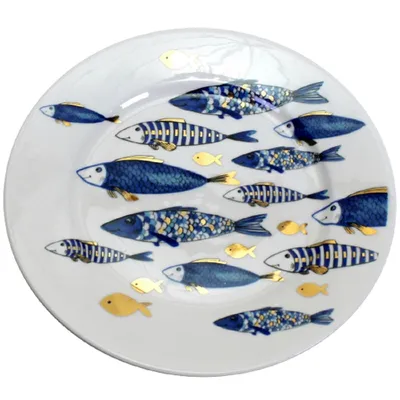Immagine prodotto di Piatto pesce blu oro bianco 20cm torta dessert colazione porcellana marittima