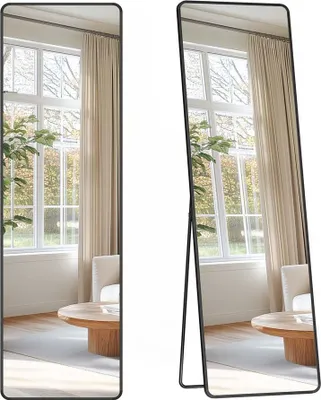 Obrázok produktu pre Veľké obdĺžnikové zrkadlo na celú postavu – nástenné zrkadlo – tvrdené sklo a hliník – 150 x 40 cm, čierna farba, productTiles.product.images.aiGenerated