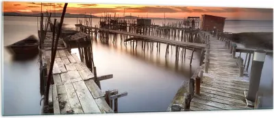 Produktbild von Bilder auf glas - Brücke Boot Meer - 140x50cm - Glasbilder - Wandbilder - Kunstdruck - zum Aufhängen bereit - Wanddekoration aus Glas - Glas Bilder - Wandbild auf Glas - Einteilig - GAB140x50-3807