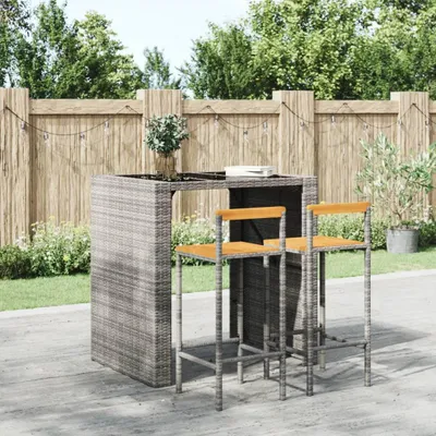 Image de Tabouret de bar 2 pcs. Gris Poly rotin et acacia massif
