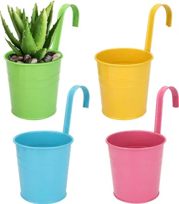 Image de YiliYa Pots de fleurs métalliques suspendus, pots de fleurs à suspendre avec trou de drainage pour jardin, balcon, terrasse, décoration intérieure 4 pièces