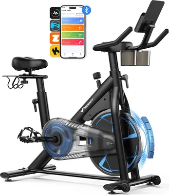Image de Vélo d'appartement magnétique MERACH, volant d'inertie 8 kg, résistance fluide 8 niveaux, APP connecté, écran LCD, charge 150 kg, silencieux