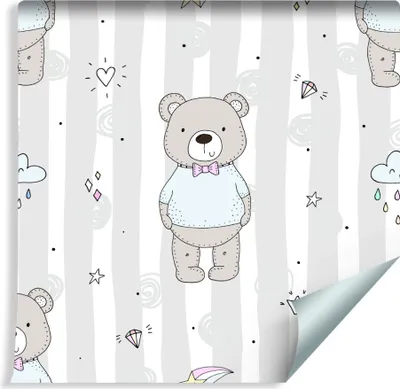 Produktbild von 10m VLIES TAPETE Rolle Kinderzimmer Wildtiere Bären Sterne Diamanten XXL