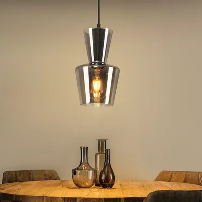 Produktbild von ZMH Pendelleuchte Esstisch Hängelampe Wohnzimmer 1 Flammig Esstischlampe E27 Glas Hängeleuchte Schlafzimmer Pendellampe Vintage Retro Esszimmerlampe Rauchgrau für Küche Hotel(ohne Leuchtmittel)