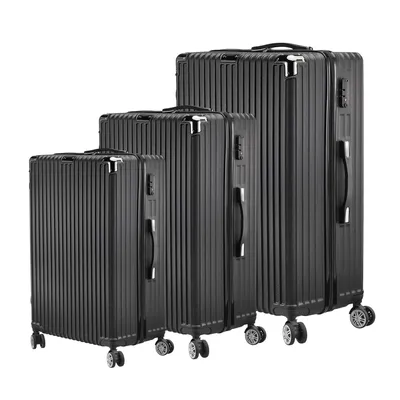 Image de Ensemble de valises - 3 pièces - Coque rigide en ABS - 4 roulettes multidirectionnelles - Serrure à combinaison - Tailles M/L/XL - Dimensions : 55/62,5/71,5 cm - Noir