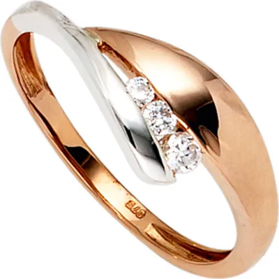 Produktbild von JOBO Damen Ring 375 Gold Rotgold Weißgold kombiniert 3 Zirkonia Goldring Größe 56