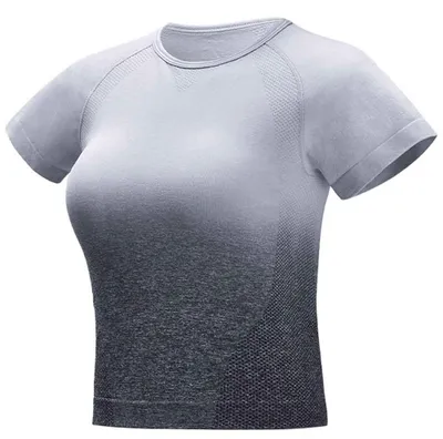 Produktbild von Damen Sport Yoga Gym Kurzarm Crop Top Workout Fitness (Grau L)