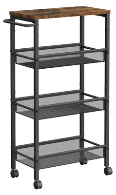 Produktbild von Braun-schwarzer Vintage-Trolley – Stahl/Spanplatte – auf Rollen – 22 x 45,5 x 77 cm