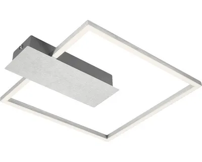 A modern, square LED ceiling light with a brushed aluminum accent.