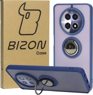 Produktbild von Bizon Case Hybrid Ring Fingerringhülle für Realme 12 / 12x, Rauch mit marineblauem Rahmen
