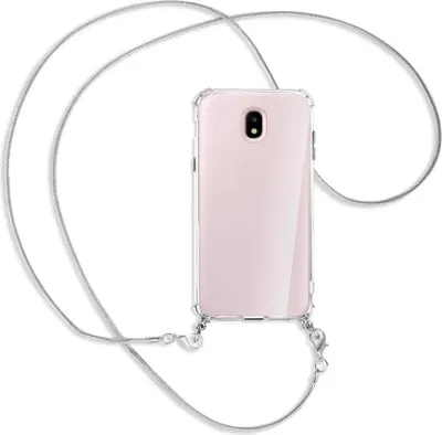 Produktbild von Handykette Backcover-Schutzhülle mit Band (Metall silberfarben) für Samsung Galaxy J5 2017 - silberfarbene Kette Snake